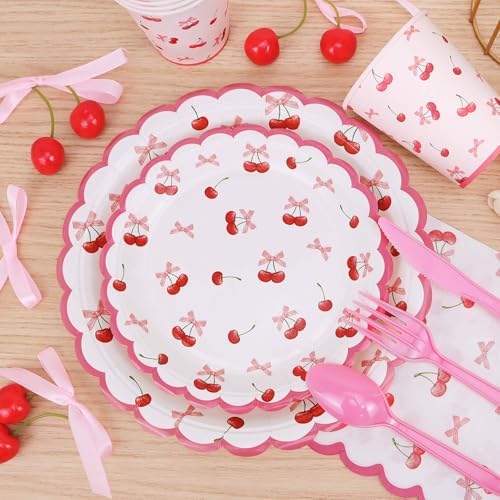 Cherry Themed Party Plates Set 175pcs for 25 Guests