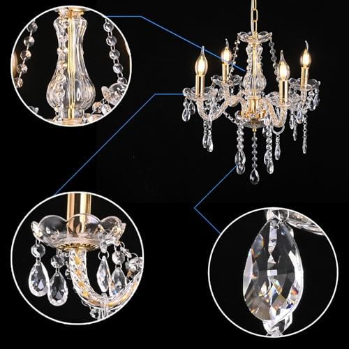 Small Gold Crystal Chandeliers 4 Lights Modern Mini Chandelier