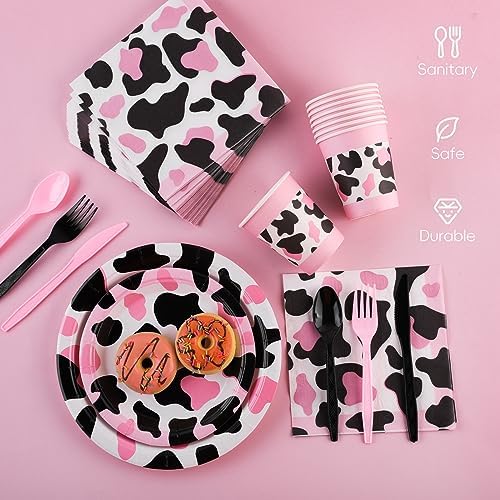 Durony 210 Piece Pink Cow Print Tableware Set