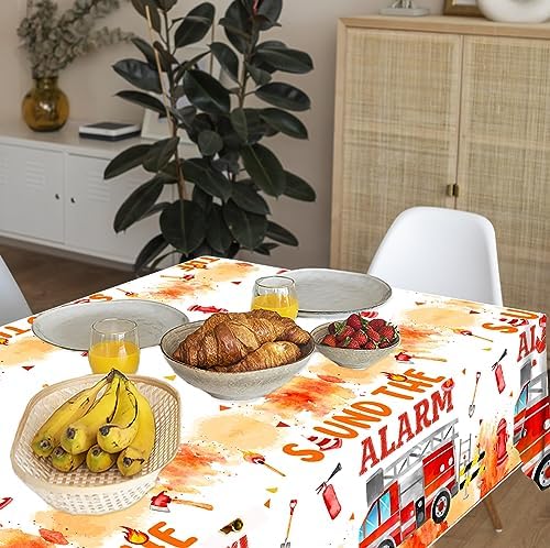 Firetruck Birthday Tablecloth Set - 3Pcs Firefighter Party Decorations