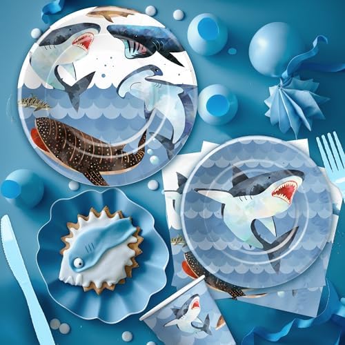 Shark Birthday Plates Napkins Party Set Serves 24