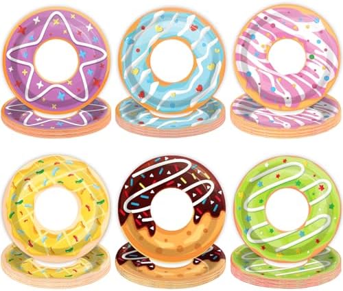60Pcs Donut Themed Paper Plates for Birthday Party Decor