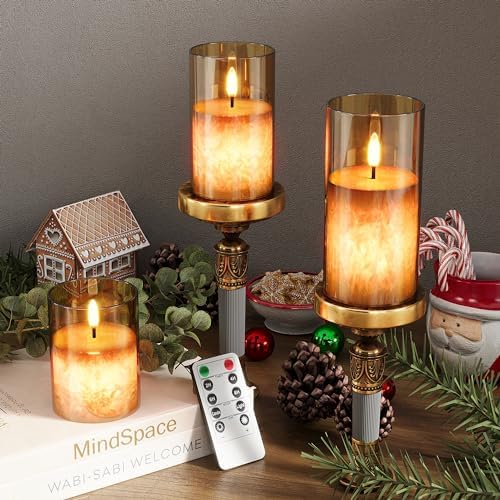 VIODAIM Ice Crystal Real Wax Flameless Candles with Remote Timer 3Pack