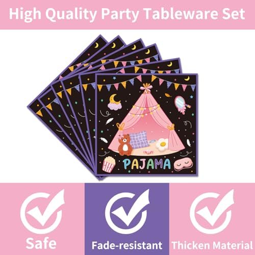 96PCS Pajama Party Plates Napkins Set for 24 Guests