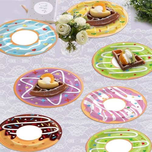 60Pcs Donut Themed Paper Plates for Birthday Party Decor