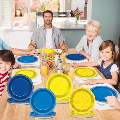 48Pcs Yellow Blue Cartoon Birthday Plates Set