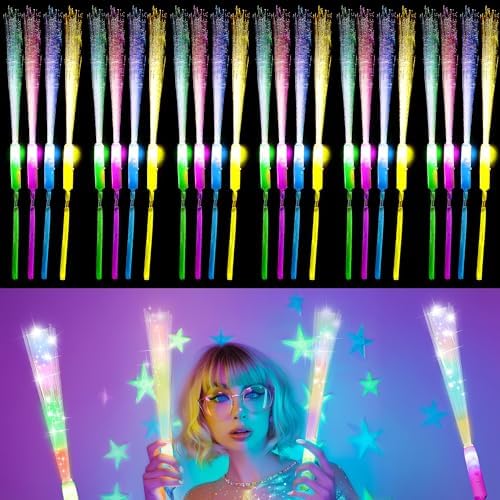 24 Pcs LED Fiber Optic Glow Wand for Parties