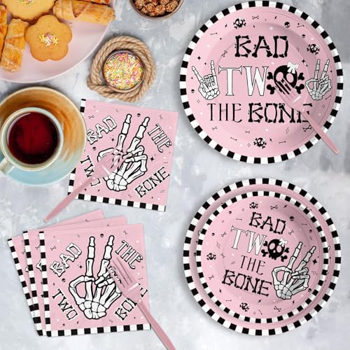 Grencian 96 Pcs Skeleton 2nd Birthday Tableware Set for Girls