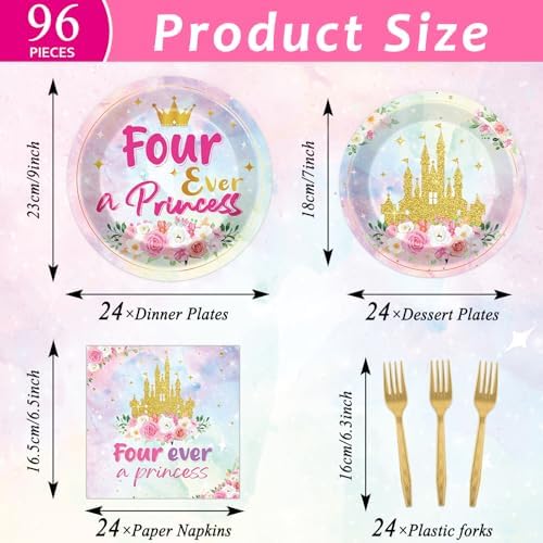 Forever a Princess 96Pcs Birthday Party Plates Set for 24 Guests