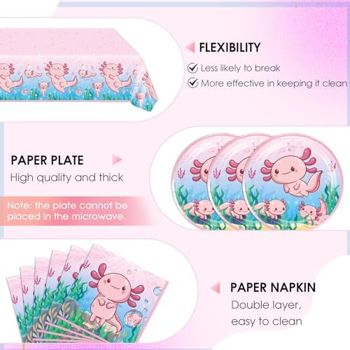 41Pcs Pink Axolotl Party Tableware Set for Birthday Decor