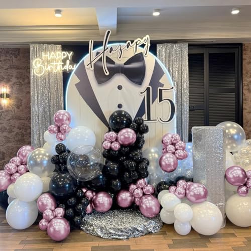 MOXMAY Metallic Pink Black Balloons Arch Kit 151Pcs