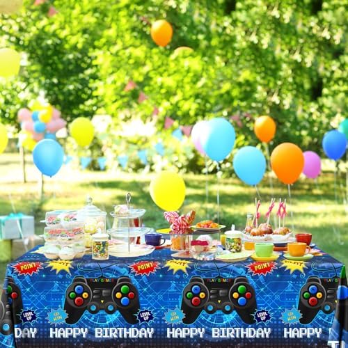 Gamer Birthday Party Tablecloth 3pcs Blue Game Theme Decor