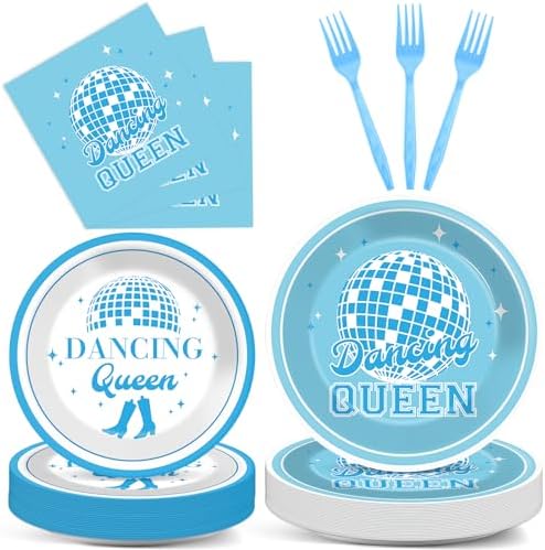 96Pcs Dancing Queen Blue Disco Party Plates Napkins Set for 24 Guests