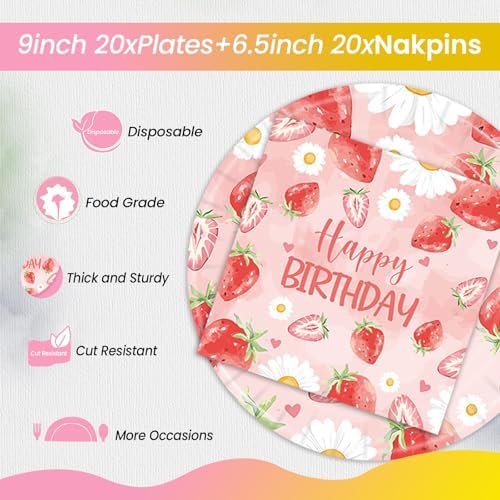 40PCS Strawberry Plates and Napkins Set for Party