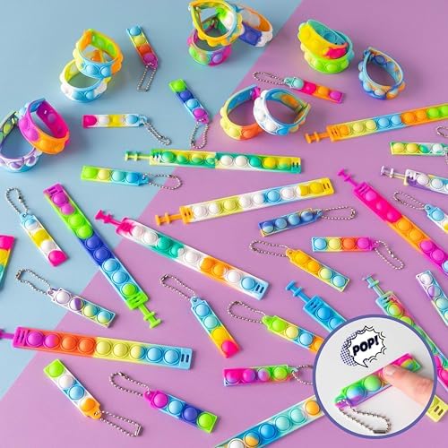 BONNYCO Pop It Bracelets Keychains 30 Pack Kids Party Favors