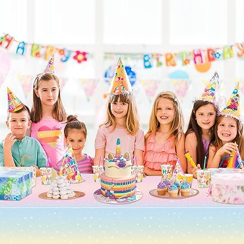 4 Pack Pastel Rainbow Tablecloths for Birthday Parties