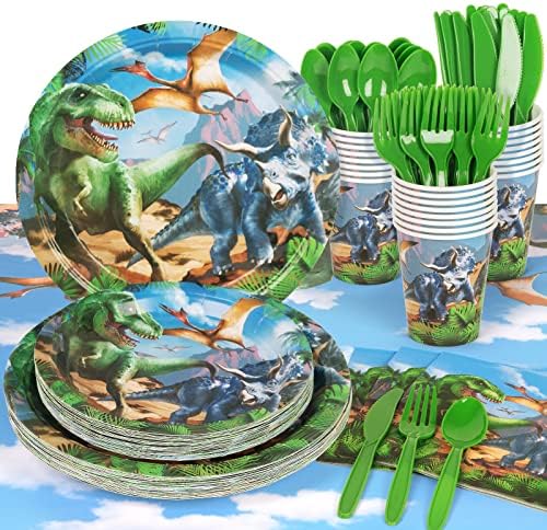 DECORLIFE 169PCS Dinosaur Party Supplies Serve 24