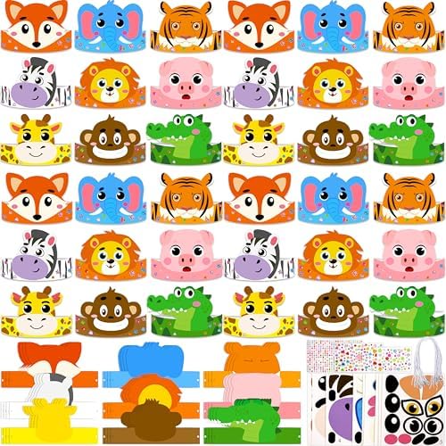 80UncleKimby 36PCS Jungle Animal Crowns Craft Kit