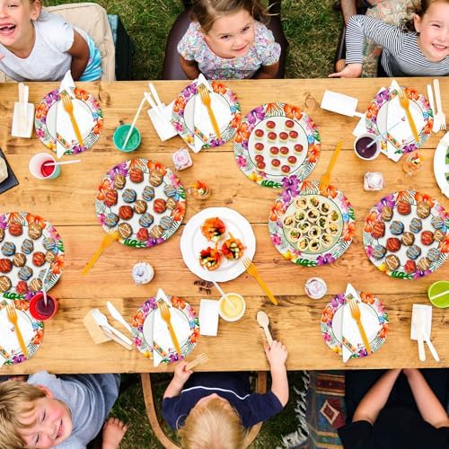 Skybooly 180 Pcs Summer Hawaii Paper Plates and Forks Set