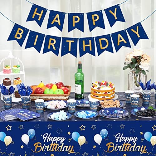 Blue Happy Birthday Tableware Set for 24 Guests
