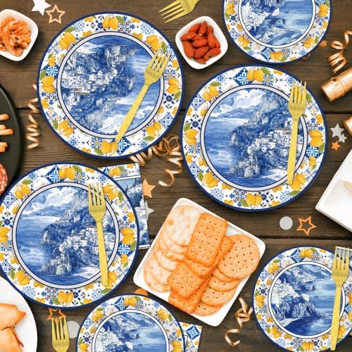 96 Pcs Capri Lemon Party Plates and Napkins Set