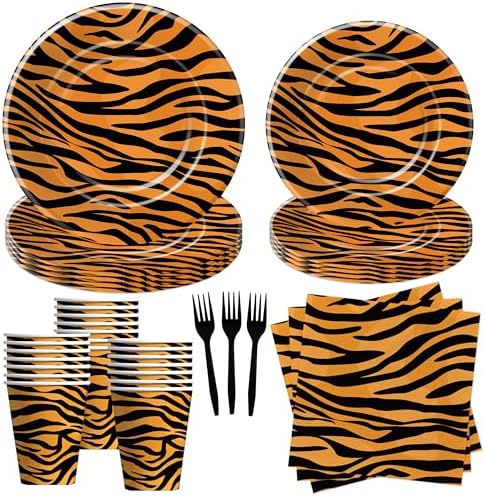 Tiger Print Birthday Plates and Napkins Set Serves 24