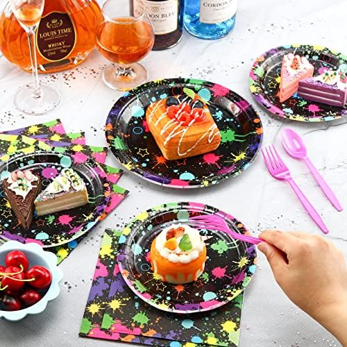 100 Pcs Neon Party Plates Napkins Tableware Set