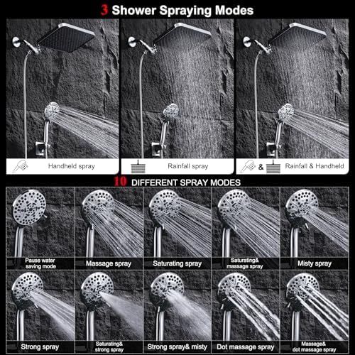 14 Inch Tandem Shower Head System with 10 Spray Modes and Adjustable Arm