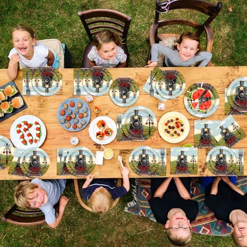 96 Pcs Train Paper Plates Napkins Forks Party Set