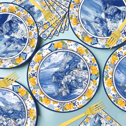 96 Pcs Capri Lemon Party Plates and Napkins Set