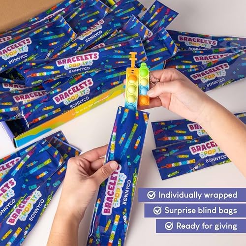 BONNYCO Pop It Bracelets Keychains 30 Pack Kids Party Favors