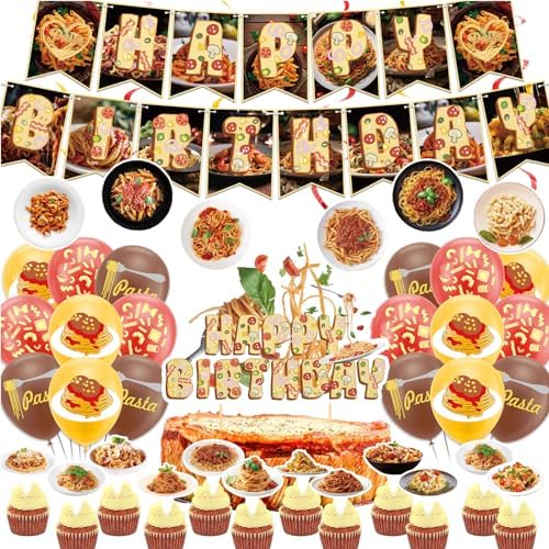 Pasta Birthday Decorations with Balloons and Banners