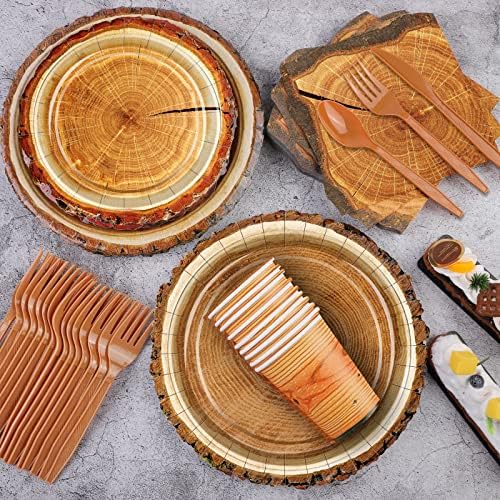 Durony 129 Piece Camping Birthday Party Plate Tablecloth Set