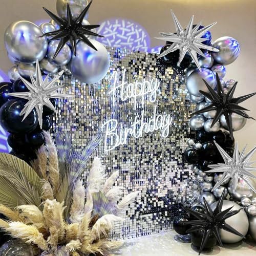 6PCS Black Silver Star Balloons for Party Decorations