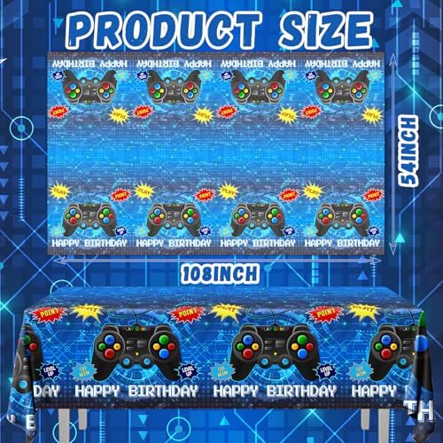 Gamer Birthday Party Tablecloth 3pcs Blue Game Theme Decor