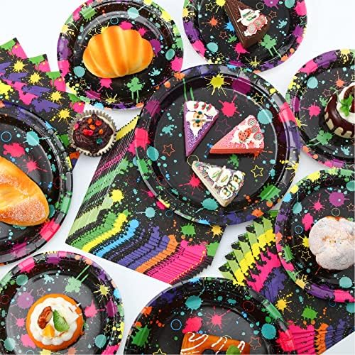 100 Pcs Neon Party Plates Napkins Tableware Set