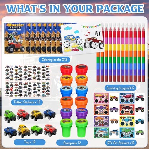 Cinrobiye 72 Pcs Monster Truck Party Favors Set