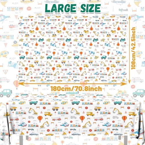 HAKOTI 3Pack Truck Themed Plastic Tablecloth for Birthday Party