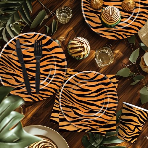 Tiger Print Birthday Plates and Napkins Set Serves 24