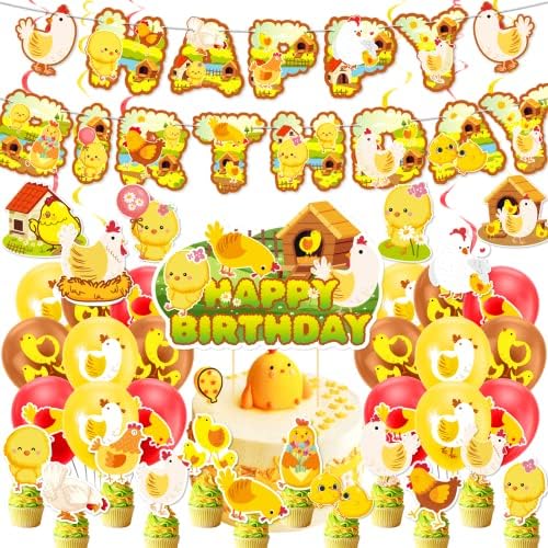 Chicken Party Decorations Birthday Balloons Cake Topper Set