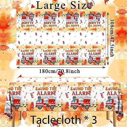 Firetruck Birthday Tablecloth Set - 3Pcs Firefighter Party Decorations