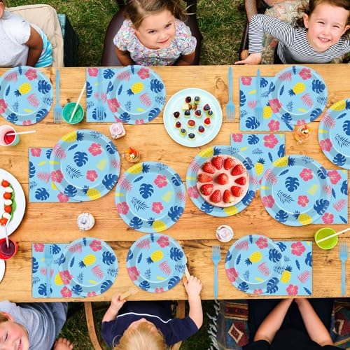 96Pcs Tropical Party Plates Napkins Dinnerware Set for Birthday Celebration
