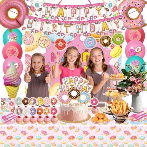 Donut Birthday Party Decorations Set with Balloons