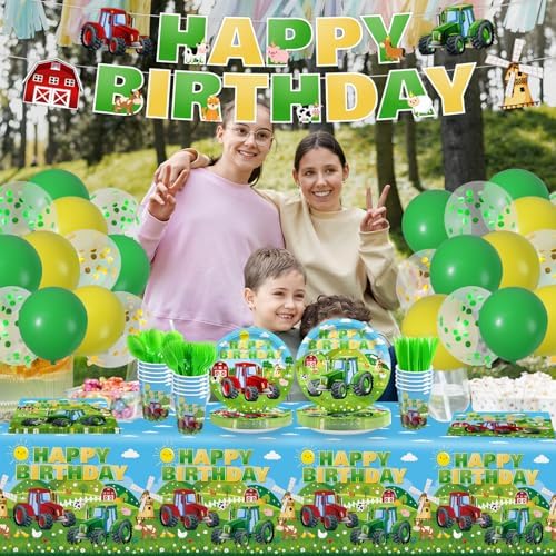 232pcs Tractor Birthday Party Tableware Set for 24 Guests