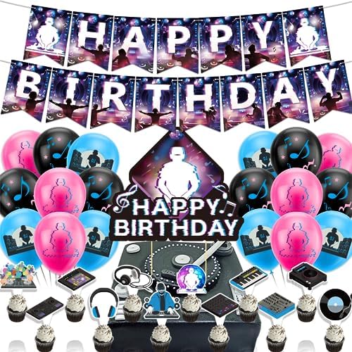 DJ Birthday Decorations with Balloons and Banners