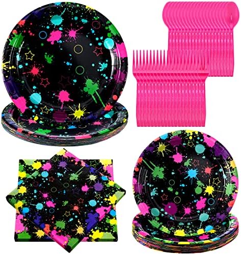 100 Pcs Neon Party Plates Napkins Tableware Set