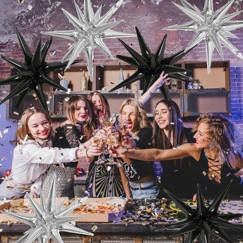 6PCS Black Silver Star Balloons for Party Decorations