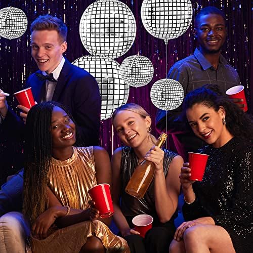 Lewtemi 48 Pcs Silver Disco Ball Balloons