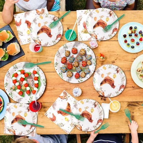 96Pcs Chicken Party Plates Set for 24 Guests