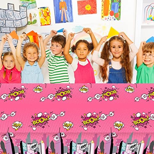 3 Pcs Super Girl Hero Party Tablecloths Pink